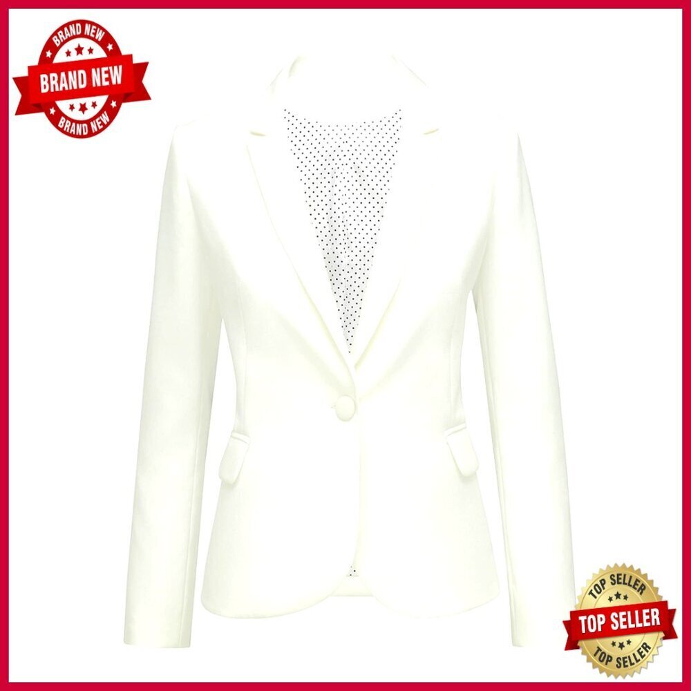 Classic Notched Lapel Blazer with Pockets, Polyester Work Office Jacket